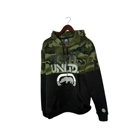 Ecko Unltd. Men Sweatshirt L Black Camo Hoodie Logo Graphic Print - Picture 1 of 4
